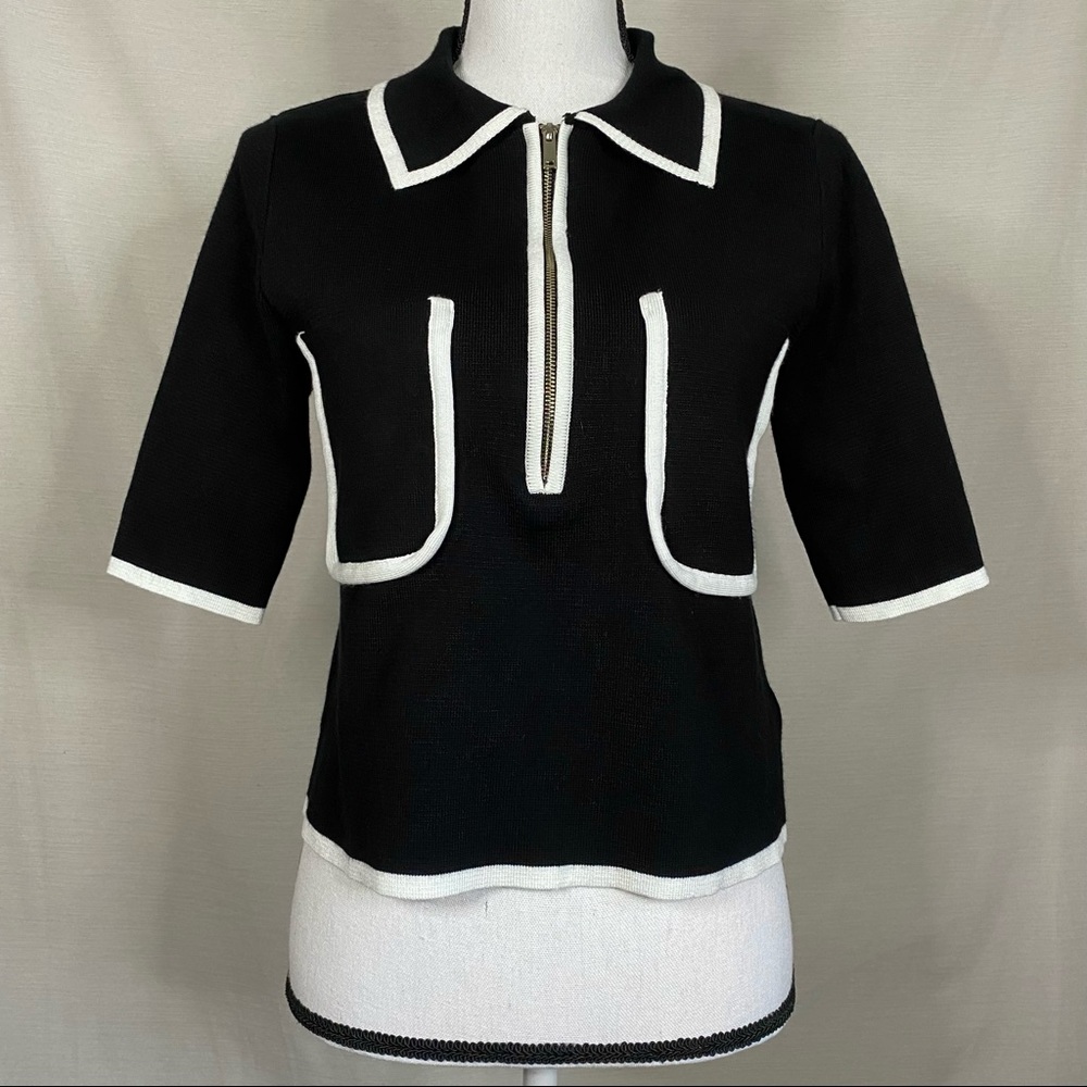 Zara Knit Large Half Zip Short Sleeve Top